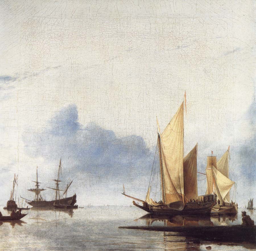 A Dutch Yacht and Other Vessels Becalmed Near the Shore